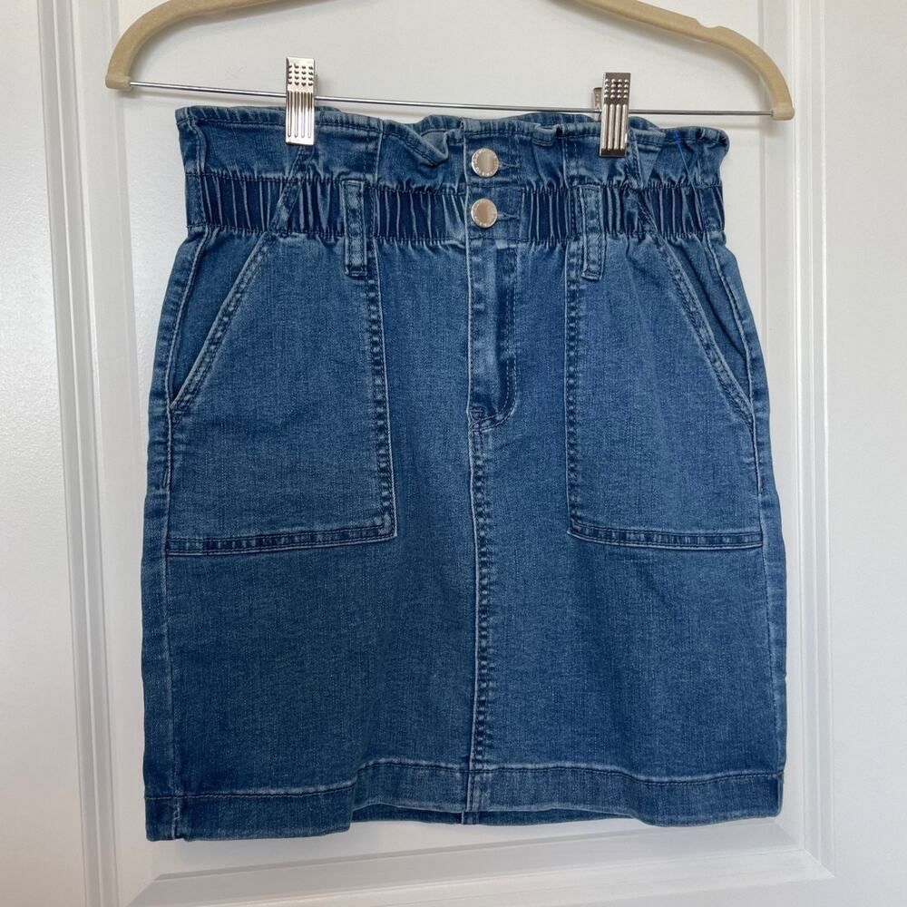 Denim Blvd Paper Bag
 Skirt Small Pockets Paper Bag Waist Mini Stretch Vacation
